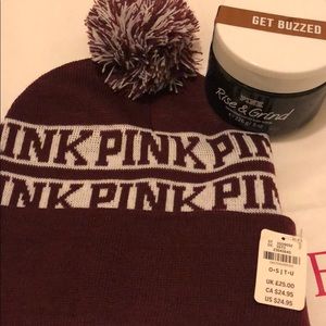 Pink hat and coffee scrub